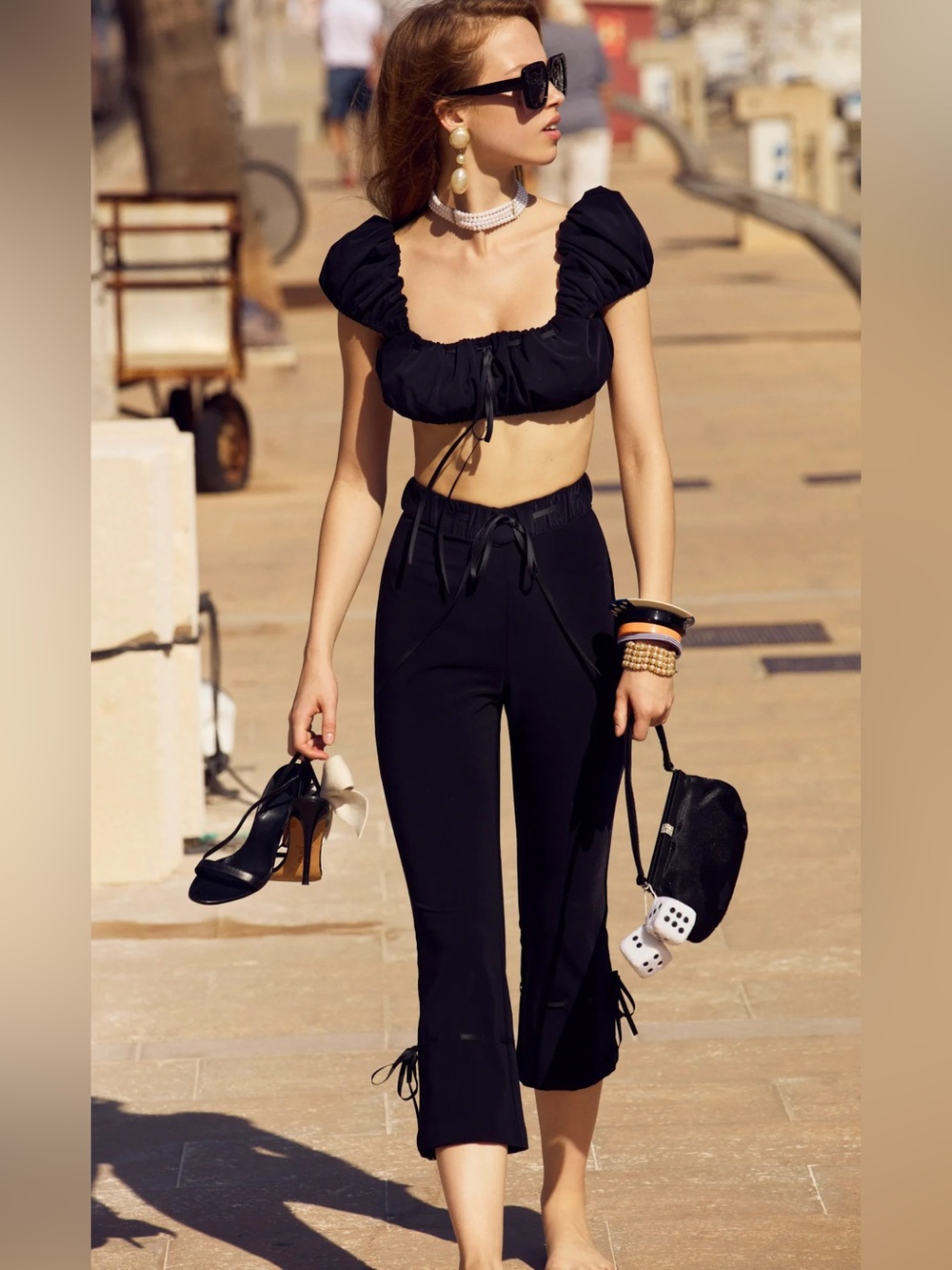 Women's Black High-Waist Crop Pants